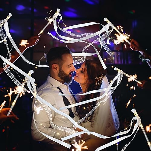 Miniatura 3 de 12 varitas de boda, cintas de encaje con campanas, bengalas, palitos de seda con luces intermitentes para boda, fiesta de cumpleaños, celebración,