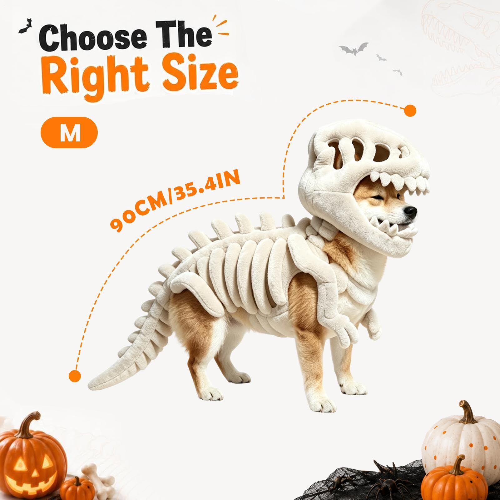 Costume da scheletro da dinosauro per animali domestici | Costume per cani con osso di dinosauro per Halloween, per casa, appartamento, spettacoli teatrali, feste a tema, fotografie