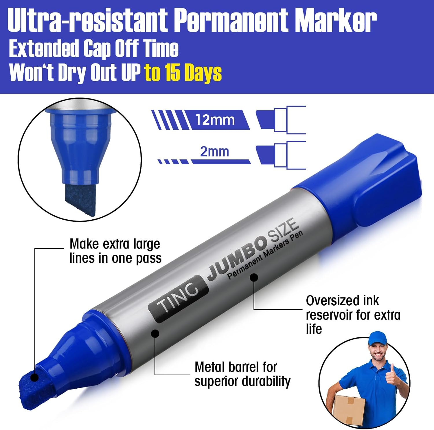 Fuutreo 32 Pcs Jumbo Permanent Markers Bulk Large Chisel Tip Permanent Markers Waterproof Jumbo Pens Quick Drying Office Supplies(Black, Green, Blue, Red)