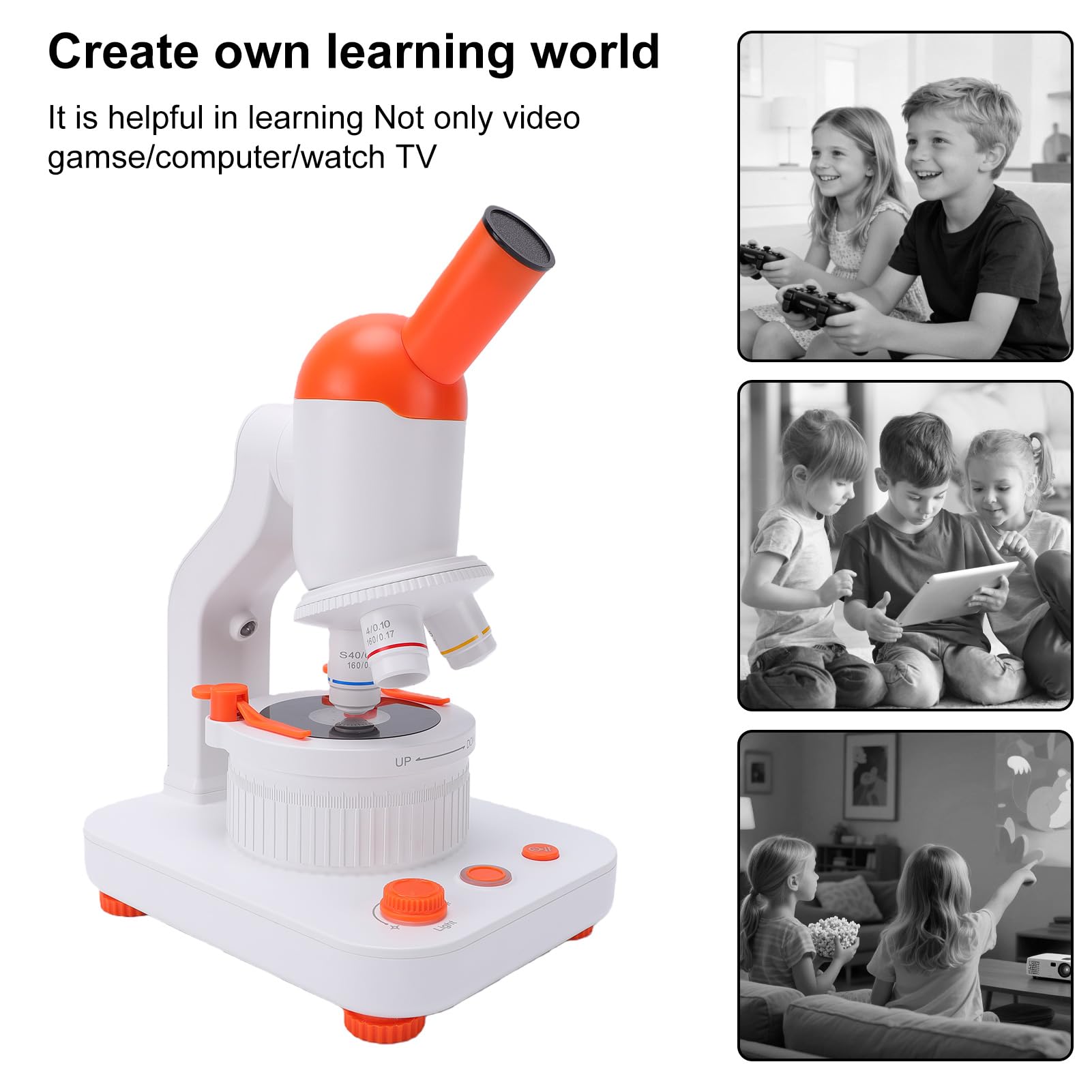 VBESTLIFE Microscopio para Niños, Aumento de 40-400X con 12 Diapositivas Preparadas y Luces LED Duales, para Estudiantes Principiantes, Laboratorio de Educación en el Hogar