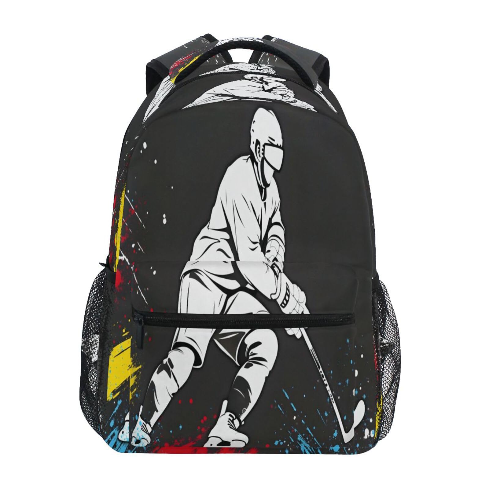 ALAZA Ice Hockey Player Black School Backpack Laptop Backpack for Boys Girls Sports Backpack Casual Bookbag 16 inch