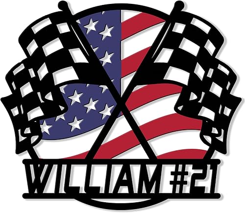 Miniatura 12 de Letrero de metal personalizado de carreras – Decoración de pared con nombre personalizado para dormitorio, garaje o cueva de hombre – Regalo para