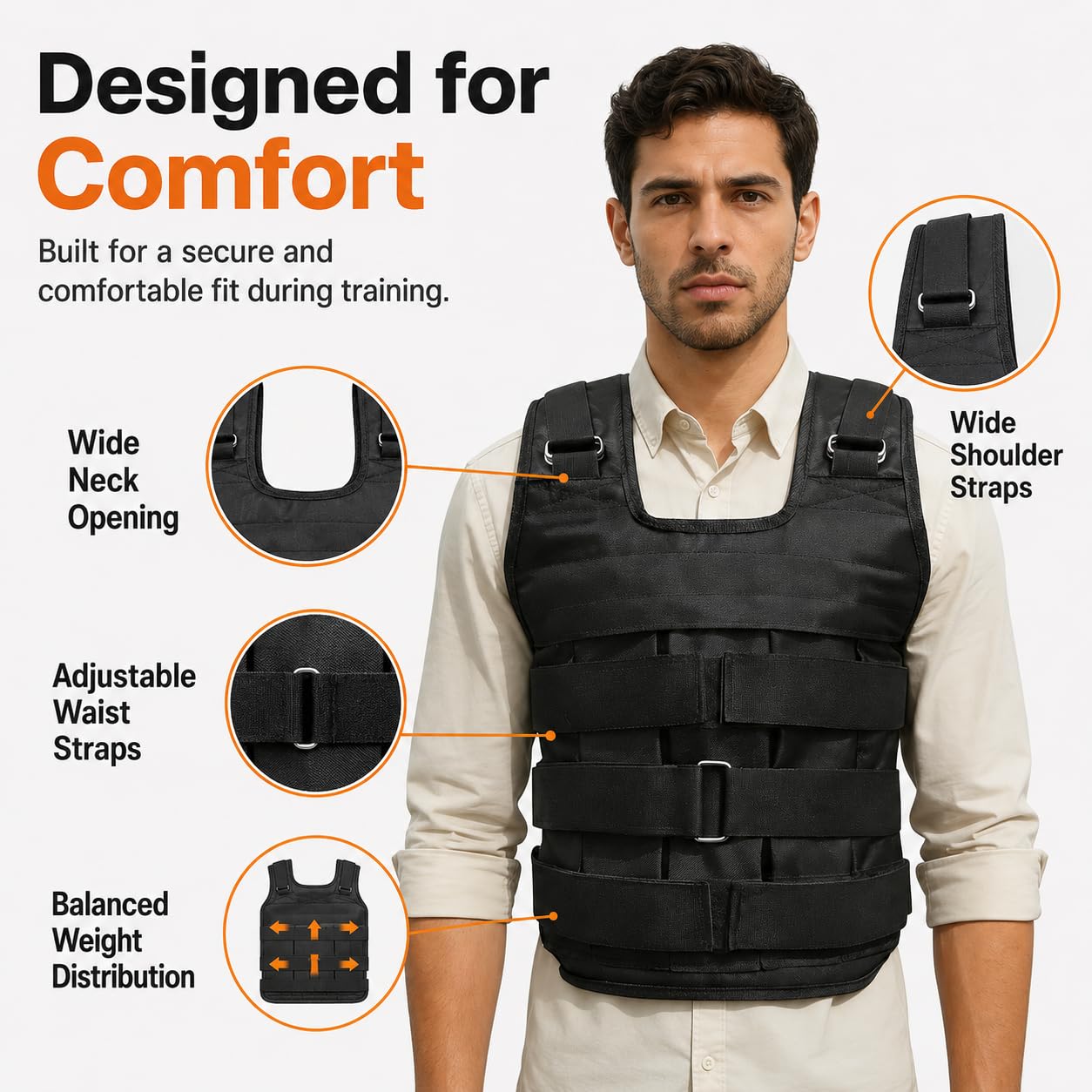 Gilet Pesante Regolabile 1-50kg in Oxford per Allenamento 44x55cm | Gilet da allenamento fitness con cinghie larghe e fasce frontali, per uomini e donne