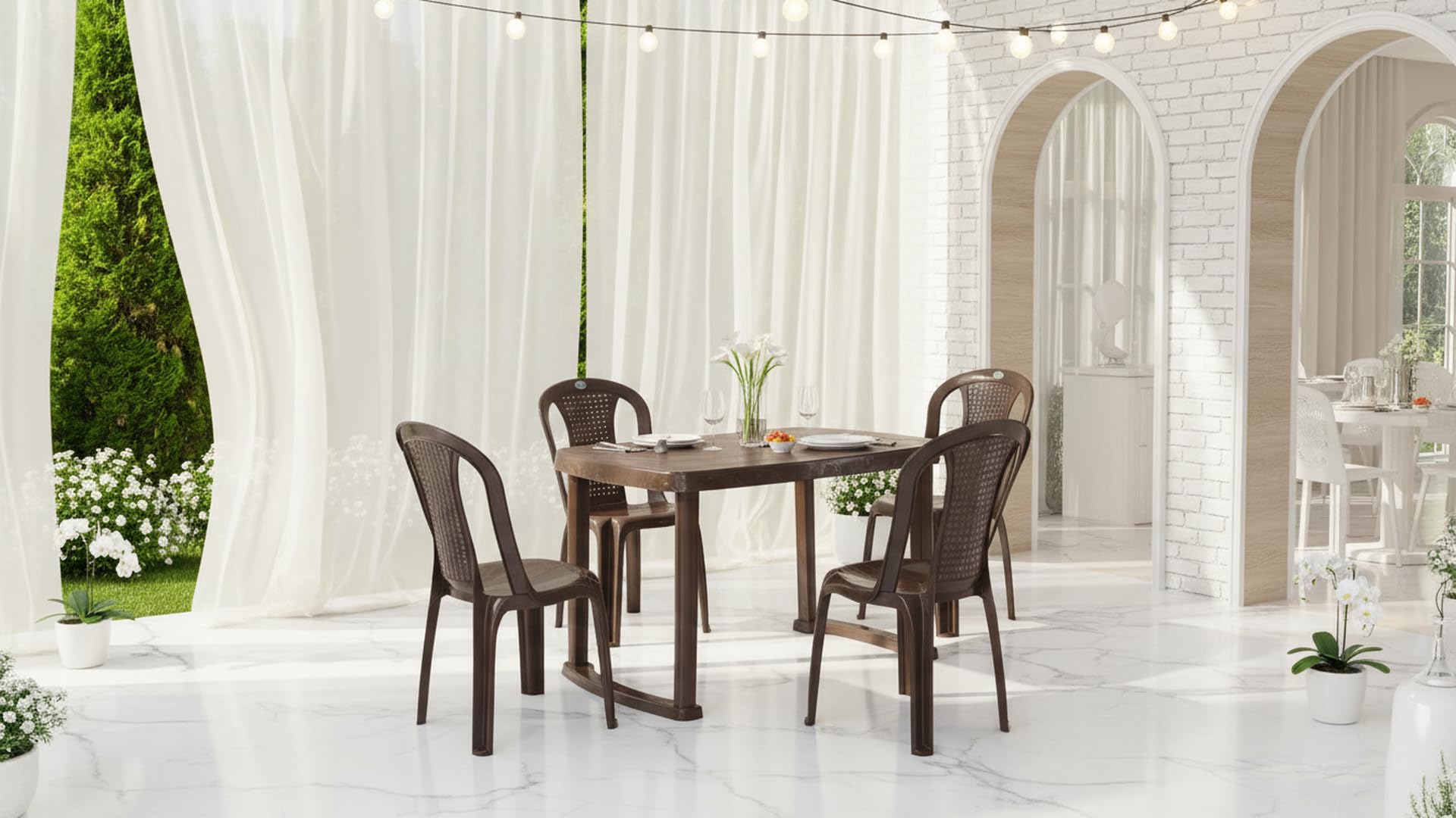Nilkamal Shahenshah Rectangular-Shape 4 Seater Dining Set for Indoor & Outdoor, Home, Office, Restaurants (Weather Brown)-picture-17