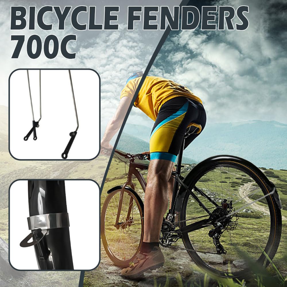 Lot de garde-boue de vélo réglables pour 700 C x 50 mm - Convient aux pneus jusqu'à 45 mm de largeur - En plastique - Noir