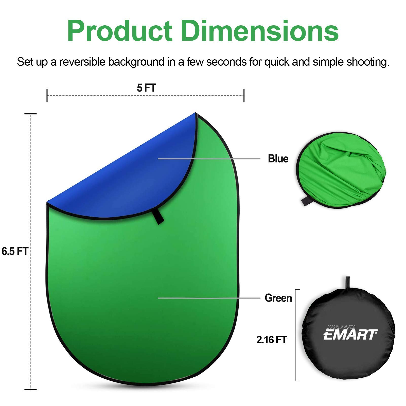 EMART Portable Green Screen Backdrop, 5 x 6.5ft Collapsible Pop Up