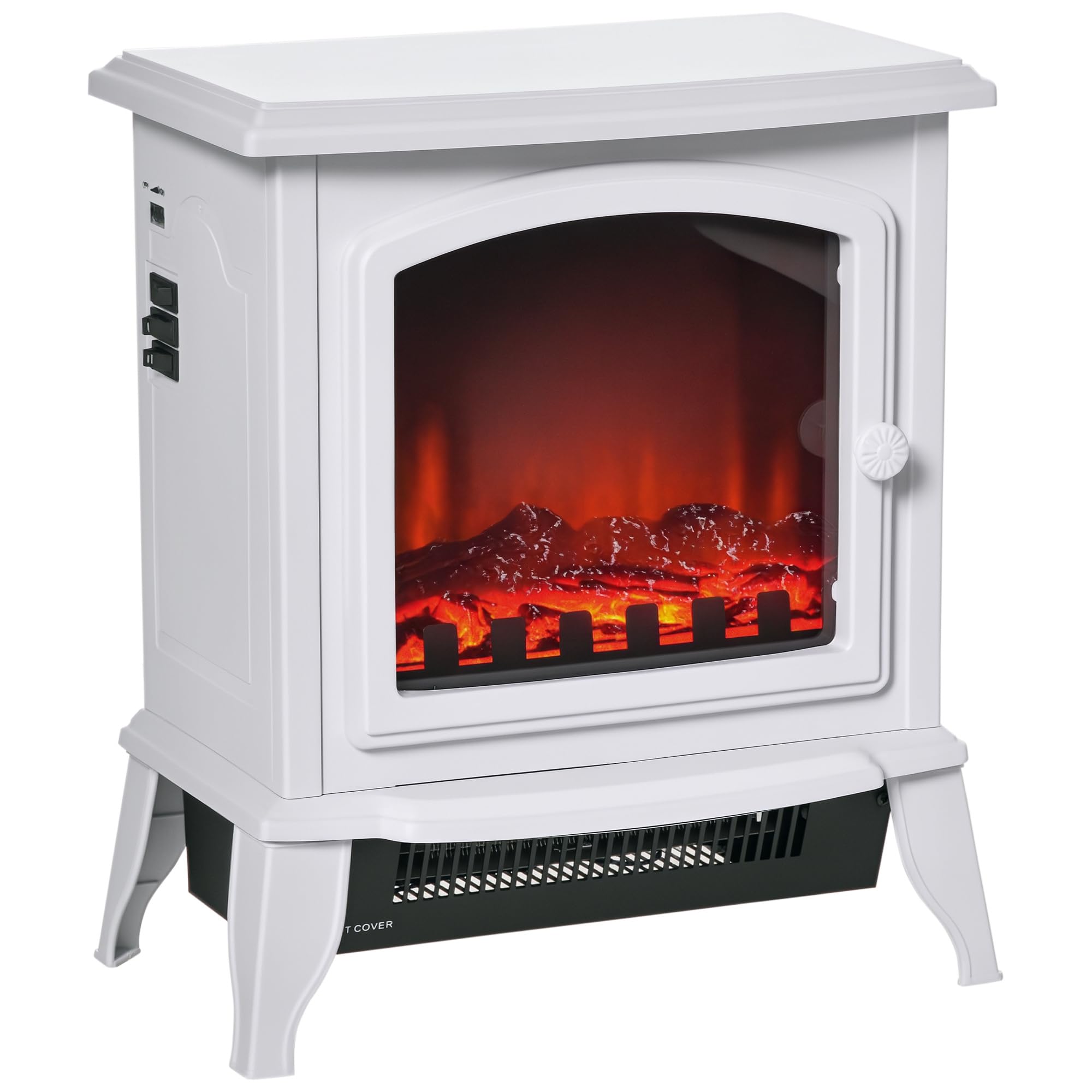 HOMCOM Chimenea Eléctrica de Pie 1000/2000W Chimenea Decorativa con Efecto de Llama Termostato Ajustable y Protección contra Sobrecalentamiento para Salas 20-25 m² 36,5x24x45,5 cm Blanco