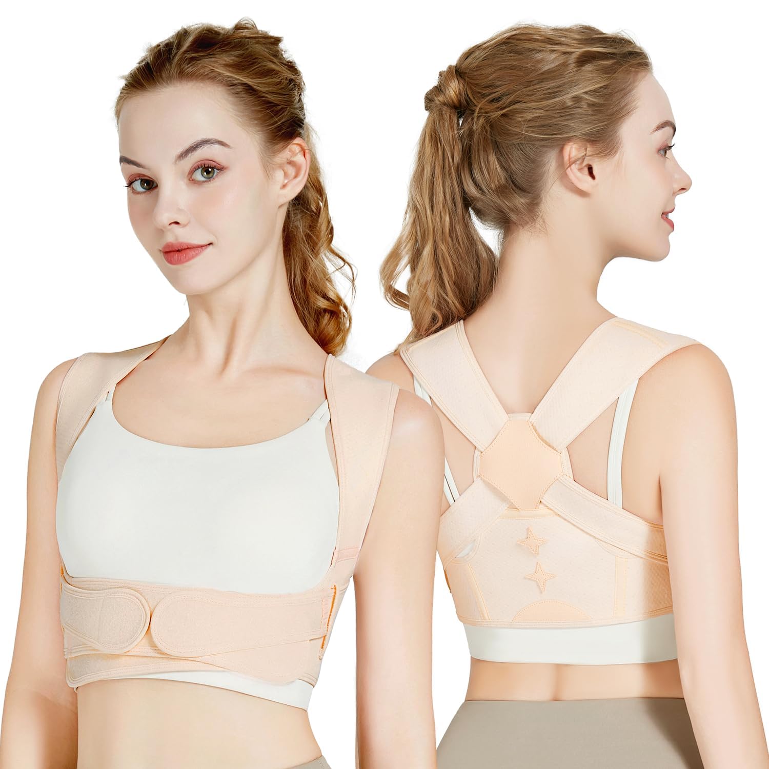 CCYOJinChen Correttore Posturale Spalle Schiena, Comodo e Regolabile, Cintura Dorale da Donna per Alleviare Il Dolore Al Collo, Spalle e Parte Superiore Della Schiena (Beige, L/XL)