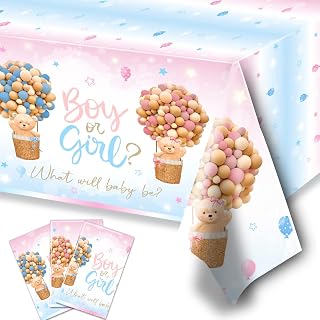 Gender Decoration-3PCS Bear Tablecloths, Pink and Blue Bear Baby Shower Table Cover Decoration for Boy or Girl Reveal Party