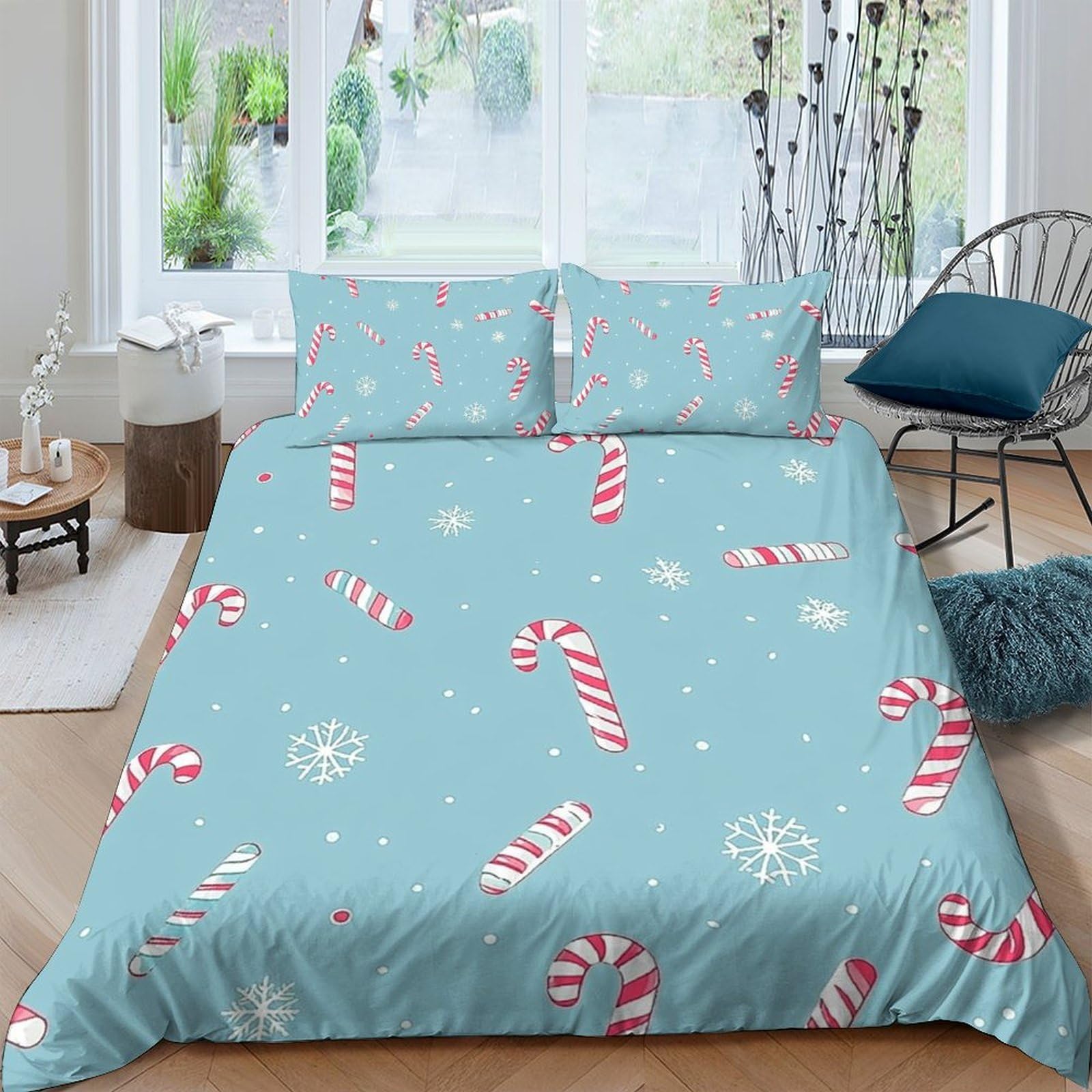 Ctjqhvkz Style-10 3D Printed Candy Cane Pattern Fitted Sheet Microfiber Christmas Blue Bed Cover For Bedroom Guest Room Decor Single（135X200cm）
