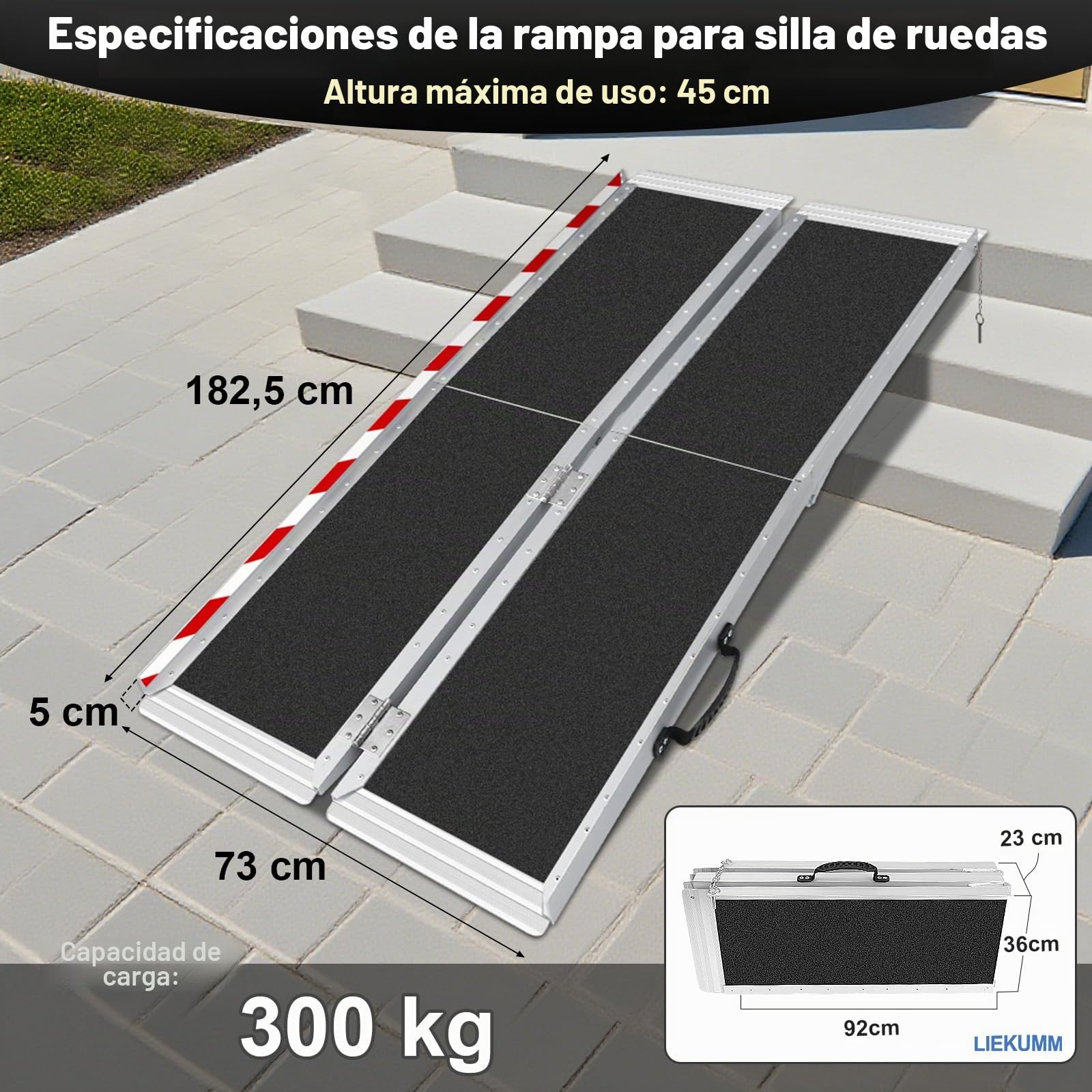 LIEKUMM Rampas para Silla de Ruedas 182,5 cm, Capacidad de Carga 300 kg Aluminio Rampa Antideslizante, Rampa Silla de Ruedas Portátil para Escalera, Escalon, Umbral, Menaje del Hogar
