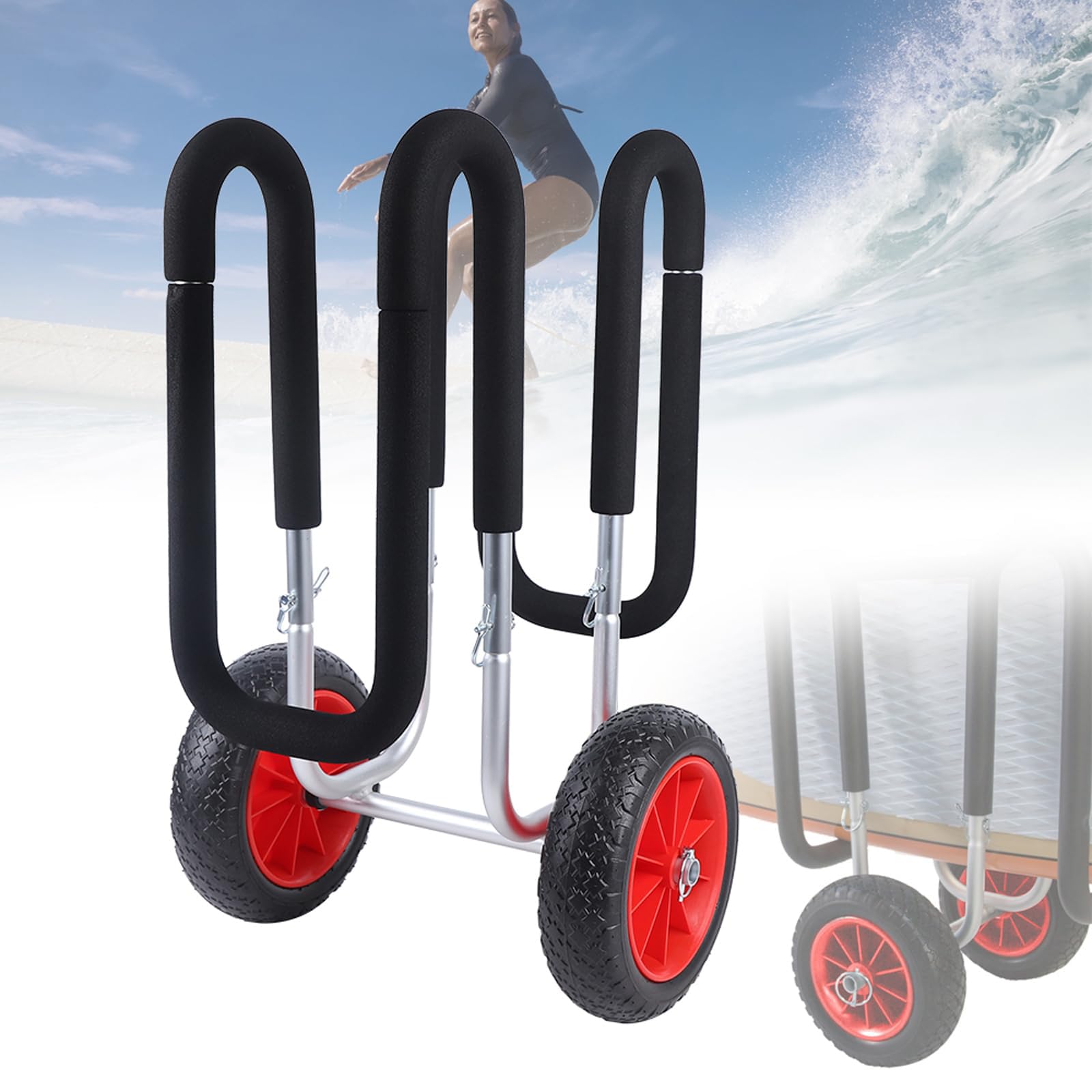 Chariot de transport en aluminium pour planche de surf jusqu'à 15 cm d'épaisseur avec roues sans air
