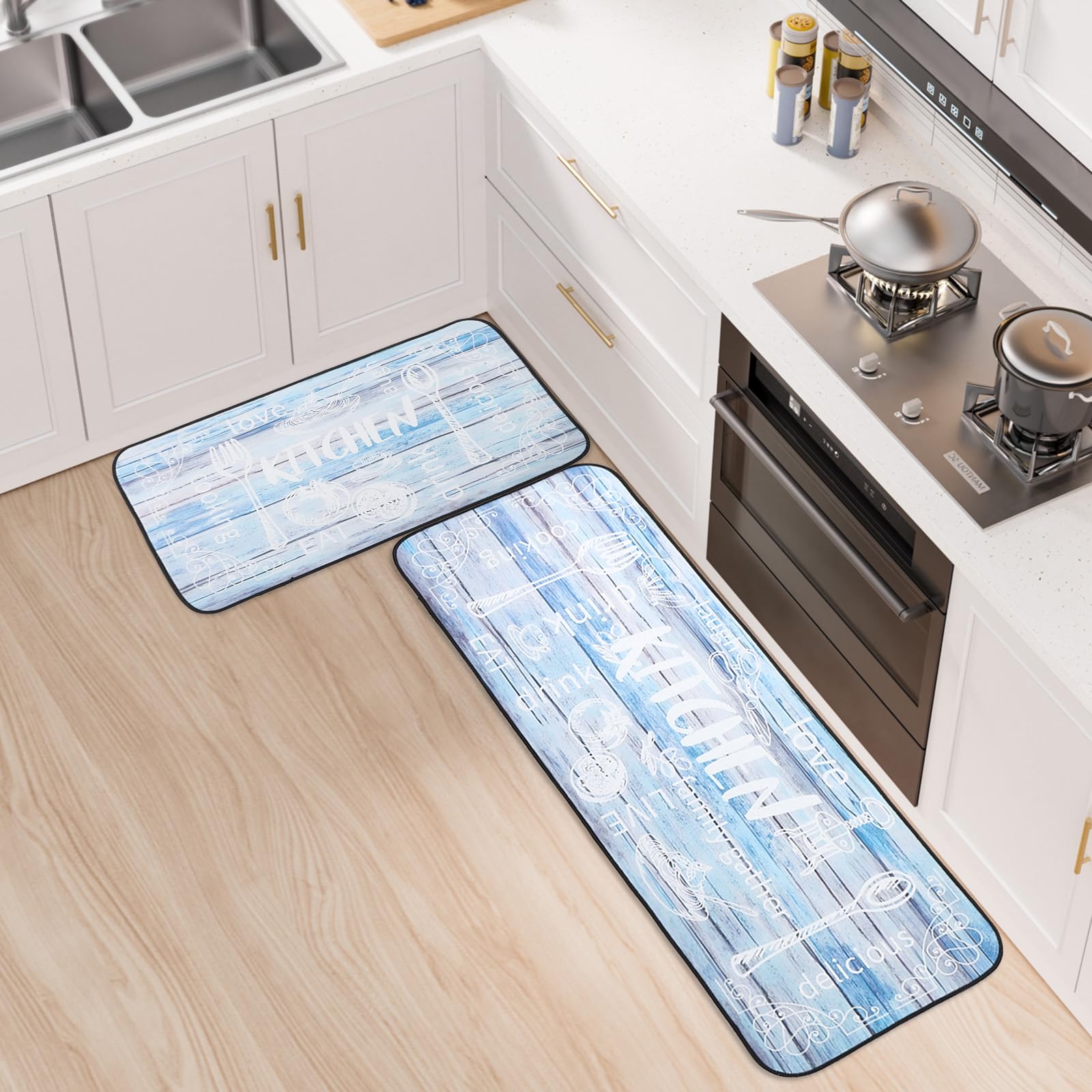 Juego de Alfombras de Cocina Antideslizantes de 2 Piezas, Tapete Cocina Antideslizante Resistente al Aceite, Adecuado para Cocina, Baño, Sala de Estar, 43x75 + 43x120 cm
