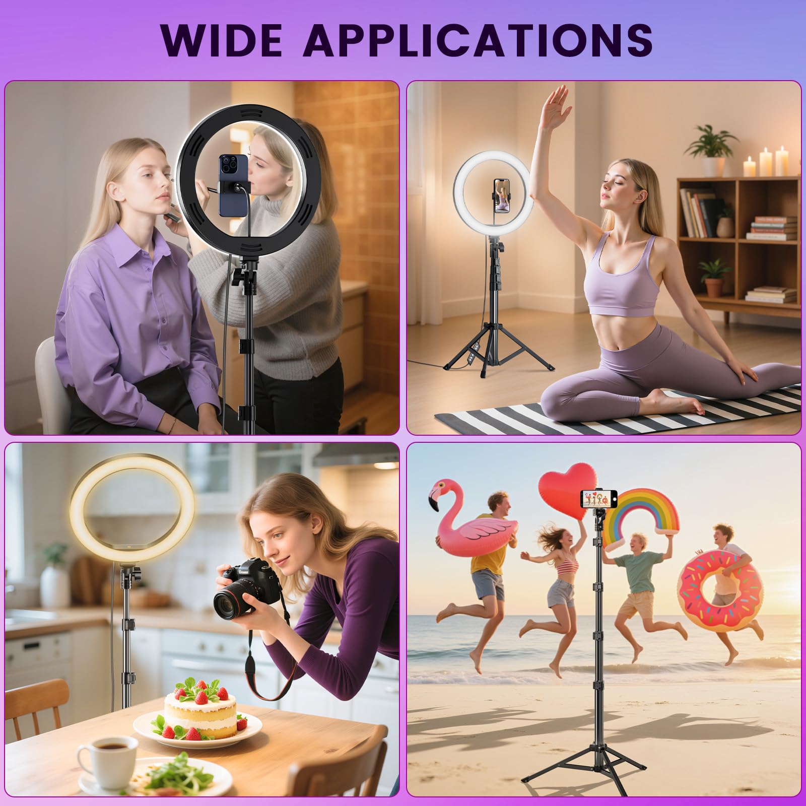 10 Zoll LED Ringlicht mit 61 Zoll Stativständer & Handyhalter, Dimmbare RGB Tischringlicht Handystativhalter mit Ringleuchte für YouTube, Videoaufnahmen, Selfie, Live-Stream, Makeup Fotografie
