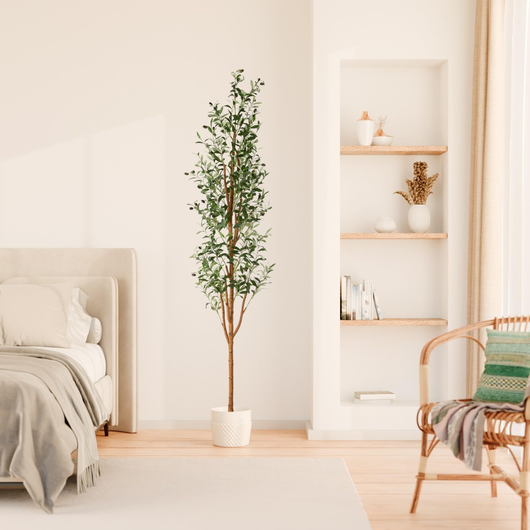 Alupssuc Kunstmatige olijfboom, nep-olijfboom met levensechte olijfbladeren, faux olijfboom binnen buiten voor thuis woonkamer slaapkamer balkon hoek kantoor tuin decor, 4FT