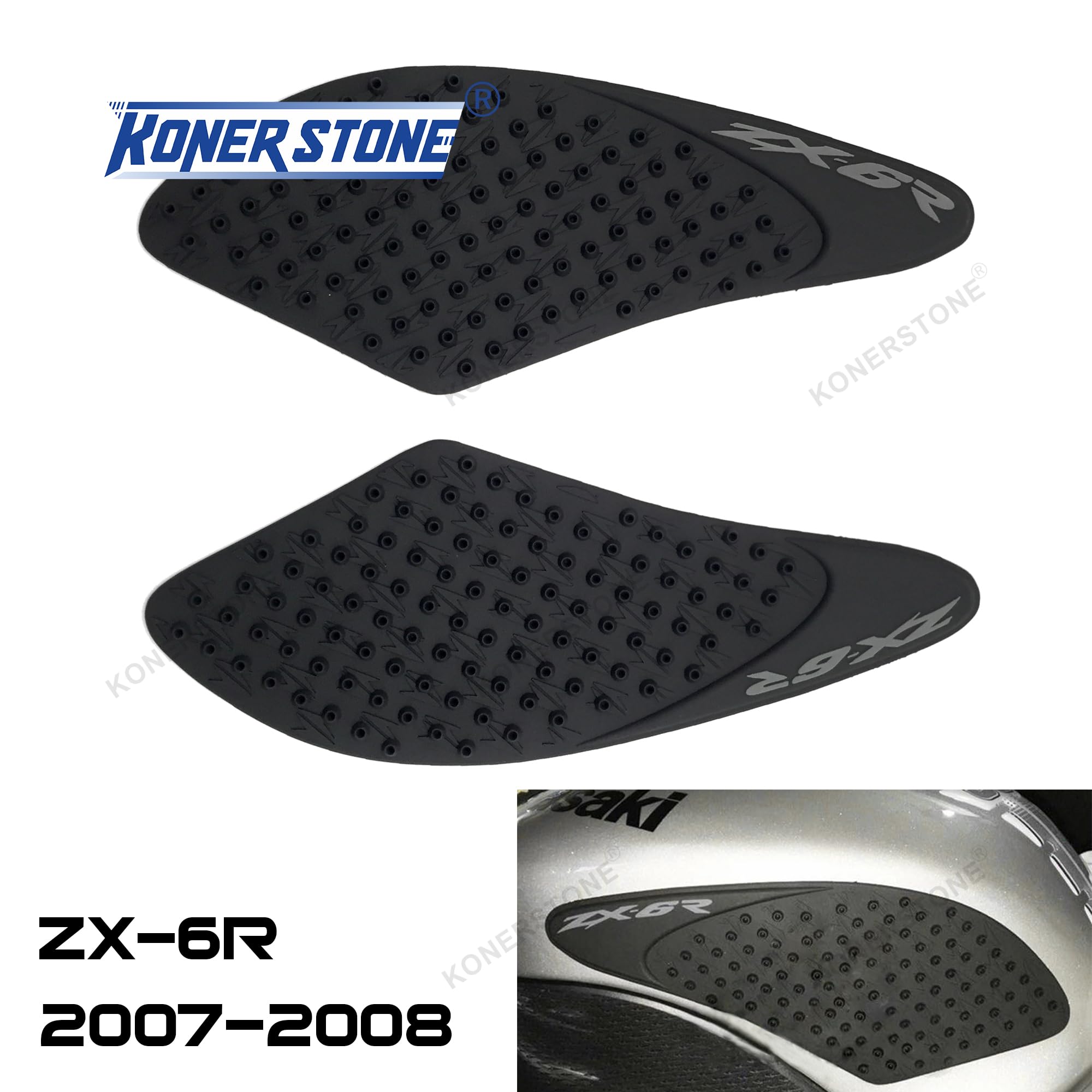 Anti-Rutsch-Gas-Kraftstofftank Pads Protector für Kawa.saki Ninja ZX6R ZX-6R 2007 2008 Aufkleber Kniegriffe Traktion Seitenpads Motorradzubehör Schwarz 07 08