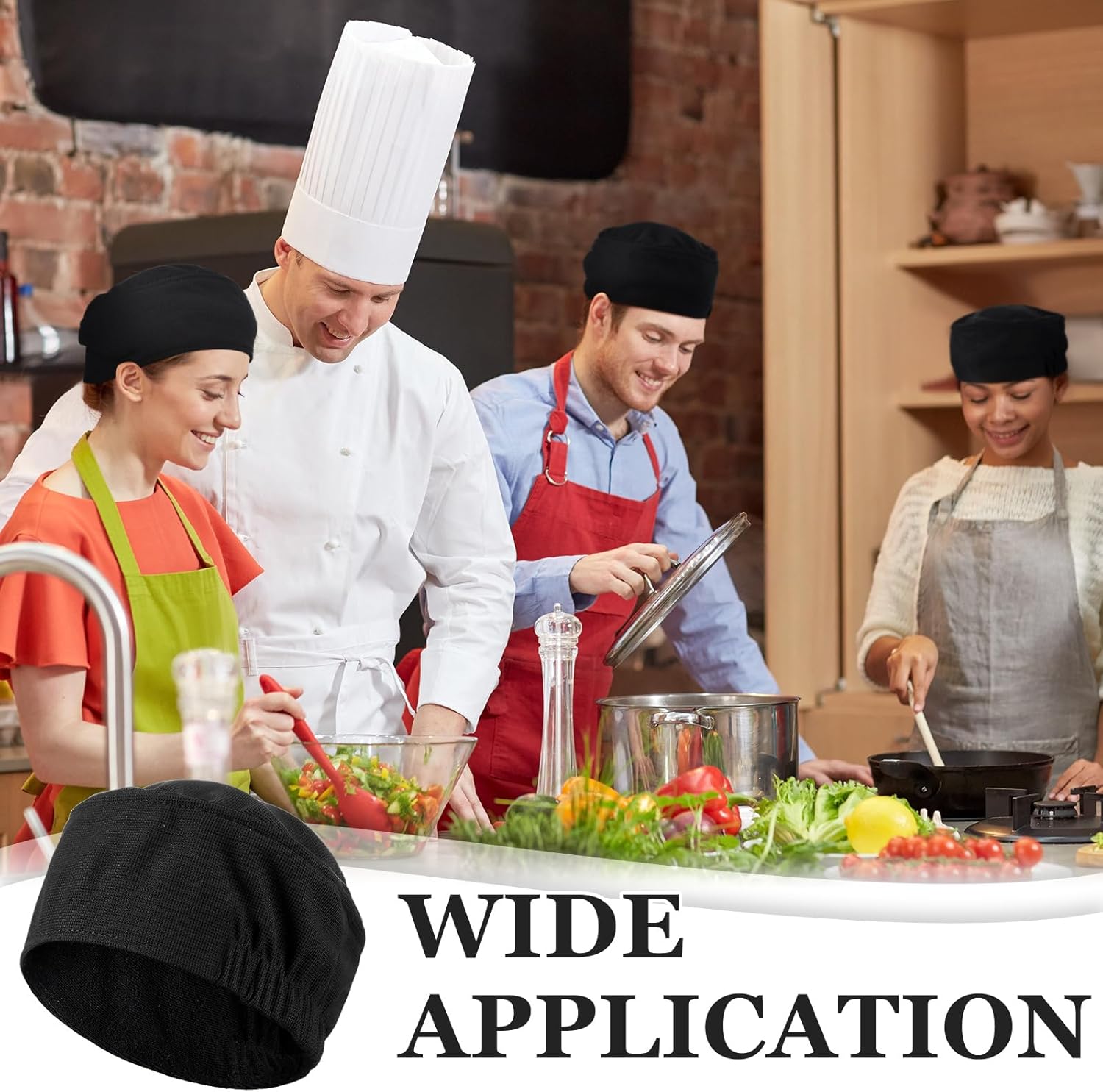 Hicarer 6 Pcs Chef Hat for Women Men Adjustable Unisex Sushi Beanie Chef Mesh Top Skull Cap Kitchen Cooking Food Cap Black - Image 6