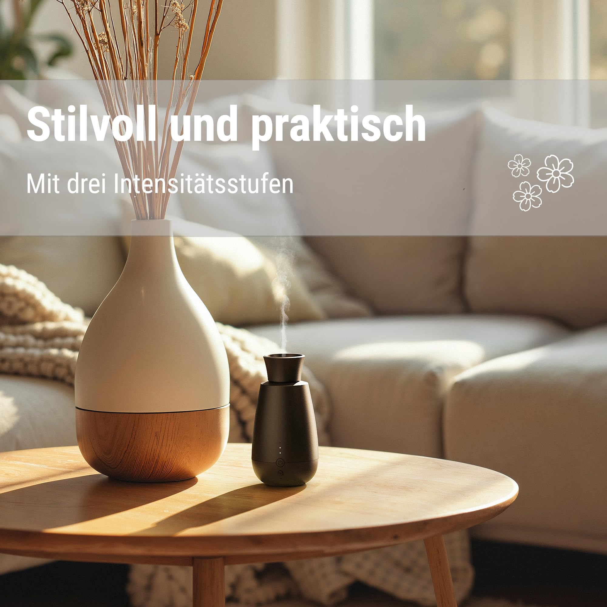 Stadler Form Aroma Diffuser Ella, intelligentes Duft-Spray-System, für ätherische Öle, ohne Wasser, ohne Hitze, intensiver Duft, kabellos, Licht-Sensor, einfache Handhabung, weiß