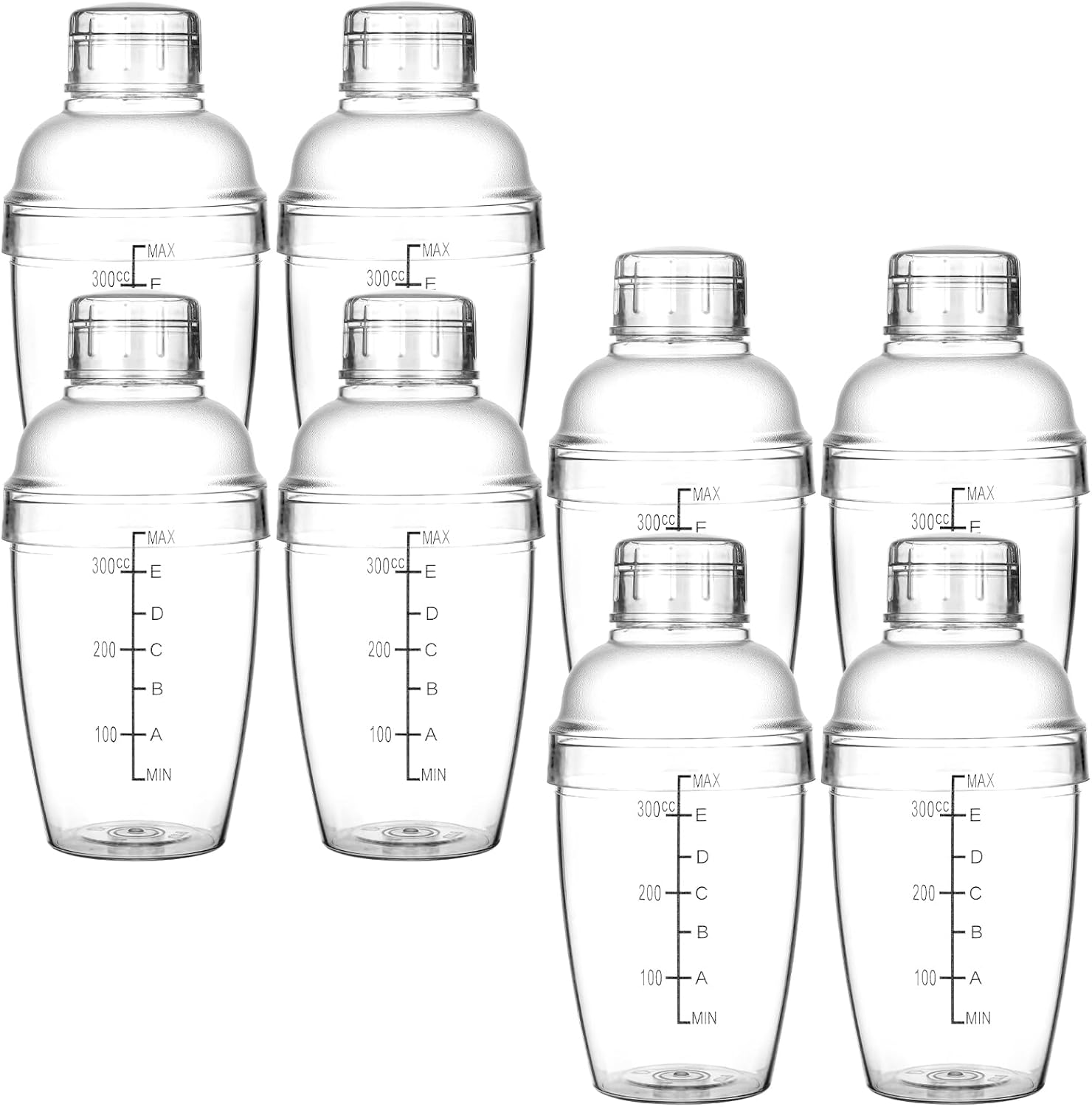 8pcs Plastic Cocktail Shaker with Scale & Strainer Top Hand Drink Mixer Boba Tea Shaker Cup Wine Mixer Bottle Transparent Bar Mixing Tool Cocktail Tea Measuring Jigger for Bar Party Home Bubble Milk