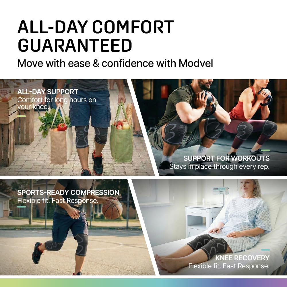 MODVEL Paquete de 2 rodilleras de compresión para hombres y mujeres, rodilleras para correr, ortopédicas para el alivio de rotura de menisco, artritis y malestar articular (XXXL) — view 6