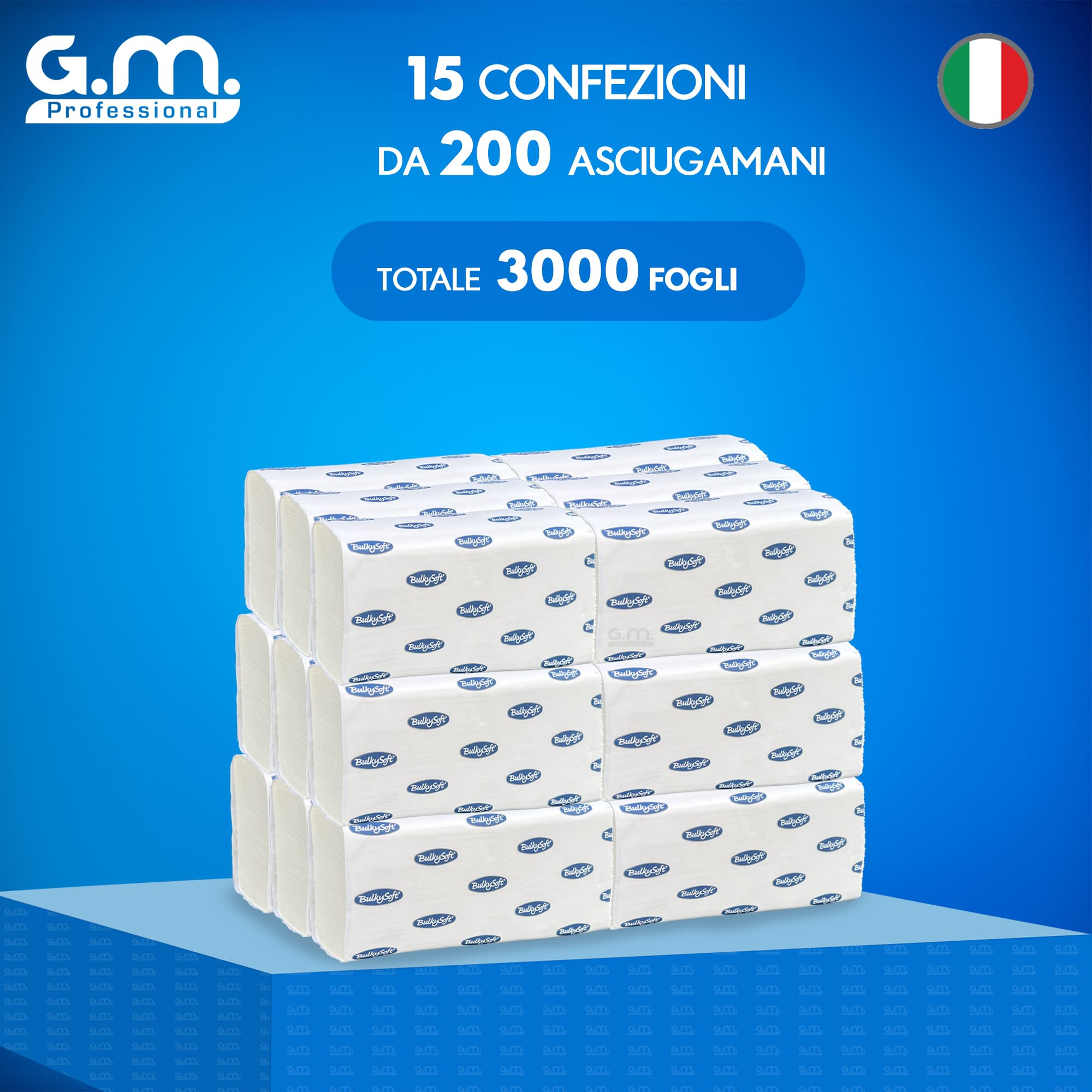 GM 3000 Asciugamani Monouso Carta mani Piegata a Z, 2 Veli 100% Pura Cellulosa, 24x21,5 cm, usa e getta, universali tutti Dispenser, Asciugamani Intercalati 15 Pacchi da 200 Salviette bagno