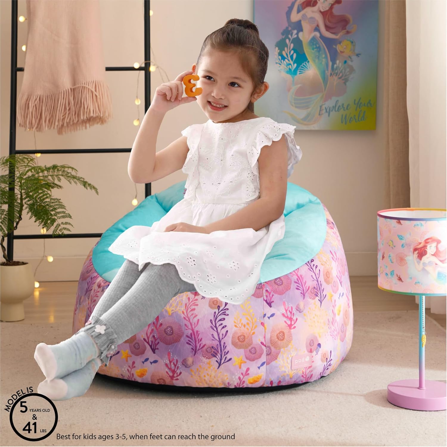 Disney Little Mermaid Hillside by Pod Comfortable Bean Bag Chair for Kids,Durable Fabric, Ideal for Playrooms and Bedrooms