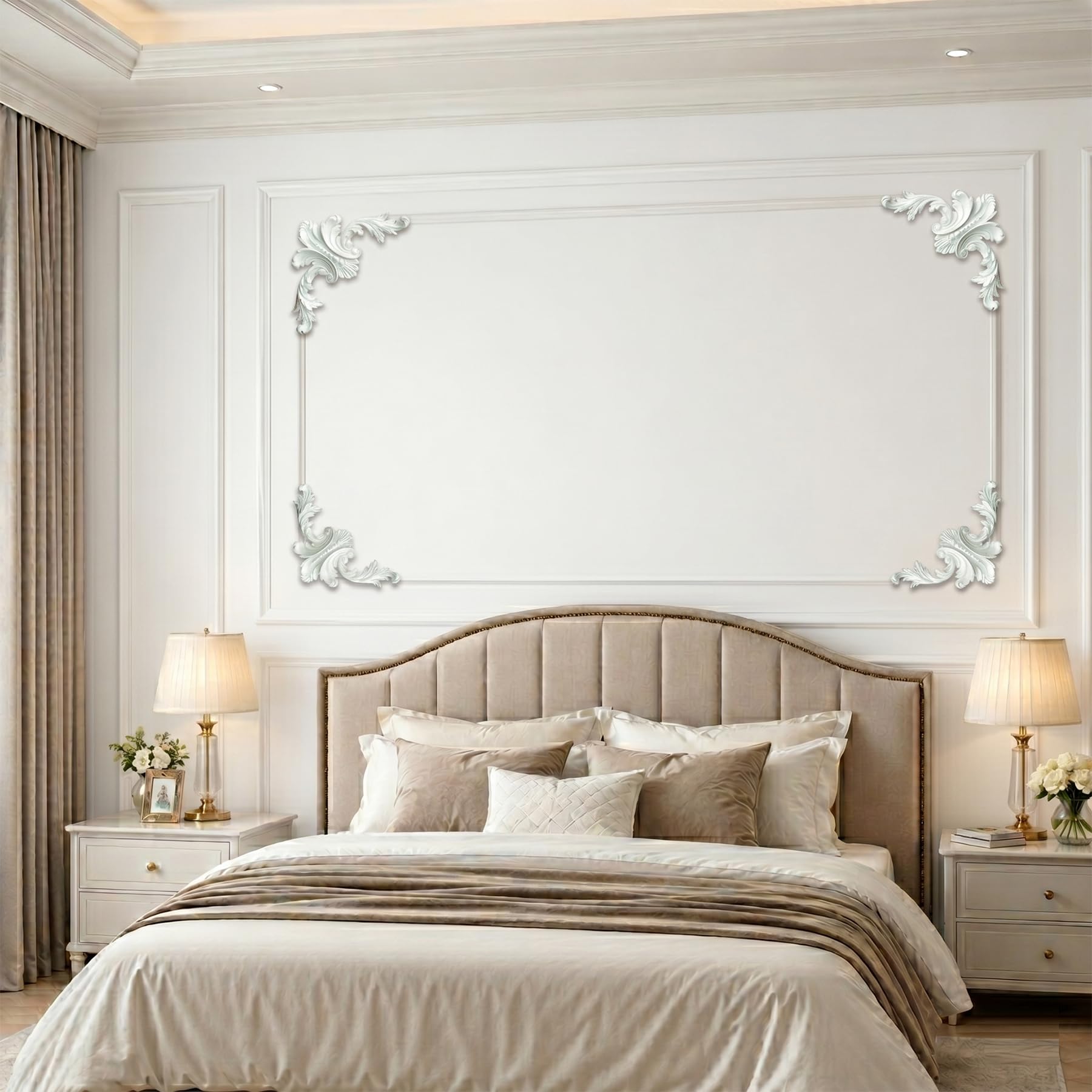 4 PCS Angolari Decorativi per Pareti E Soffitti in PU Modanature Angolari 3D con Decorazioni Floreali Profili Decorativi Verniciabili per Cornici E Angoli Elegante Finitura