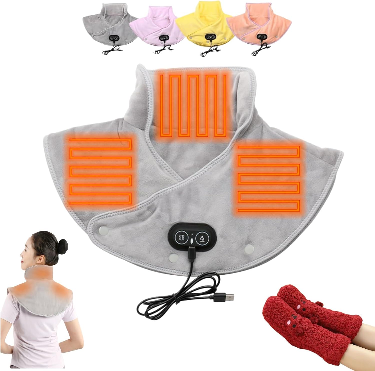 Grishay Thermaease Pro, Outfany Thermaease Pro, Heating Pad for Neck and Shoulders, Heated Neck and Shoulder Wrap, Electric Heating Pad with 3 Heat Option and Massage Settings (Grey)