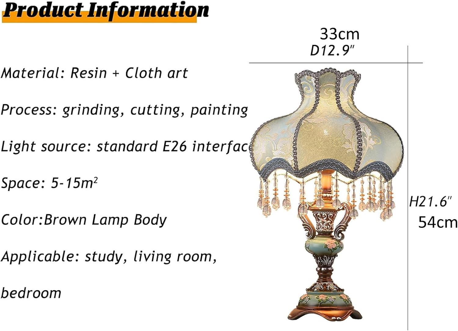 Antique Victorian Table Lamp Hand Made for Bedroom Rustic Floral Traditional Table Lamp with Blue Fabric Lampshade Bedside Desk Nightstand Lamp for Living Room Farmhouse Hotels Office