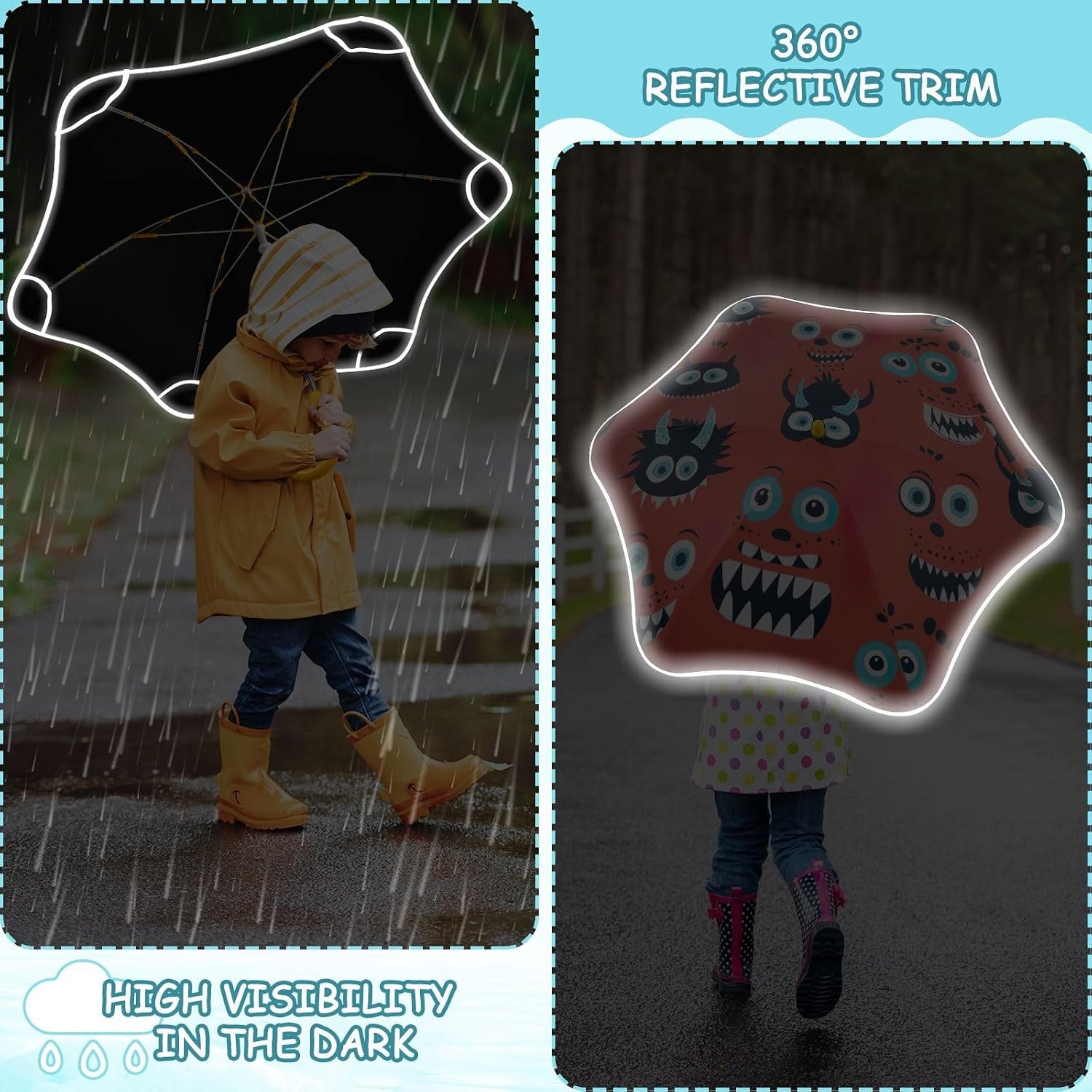 ODAWA Cute Florals Kid Umbrellas Umbrellas with Easy Grip Strap Wind Resistant Umbrellas for Rain