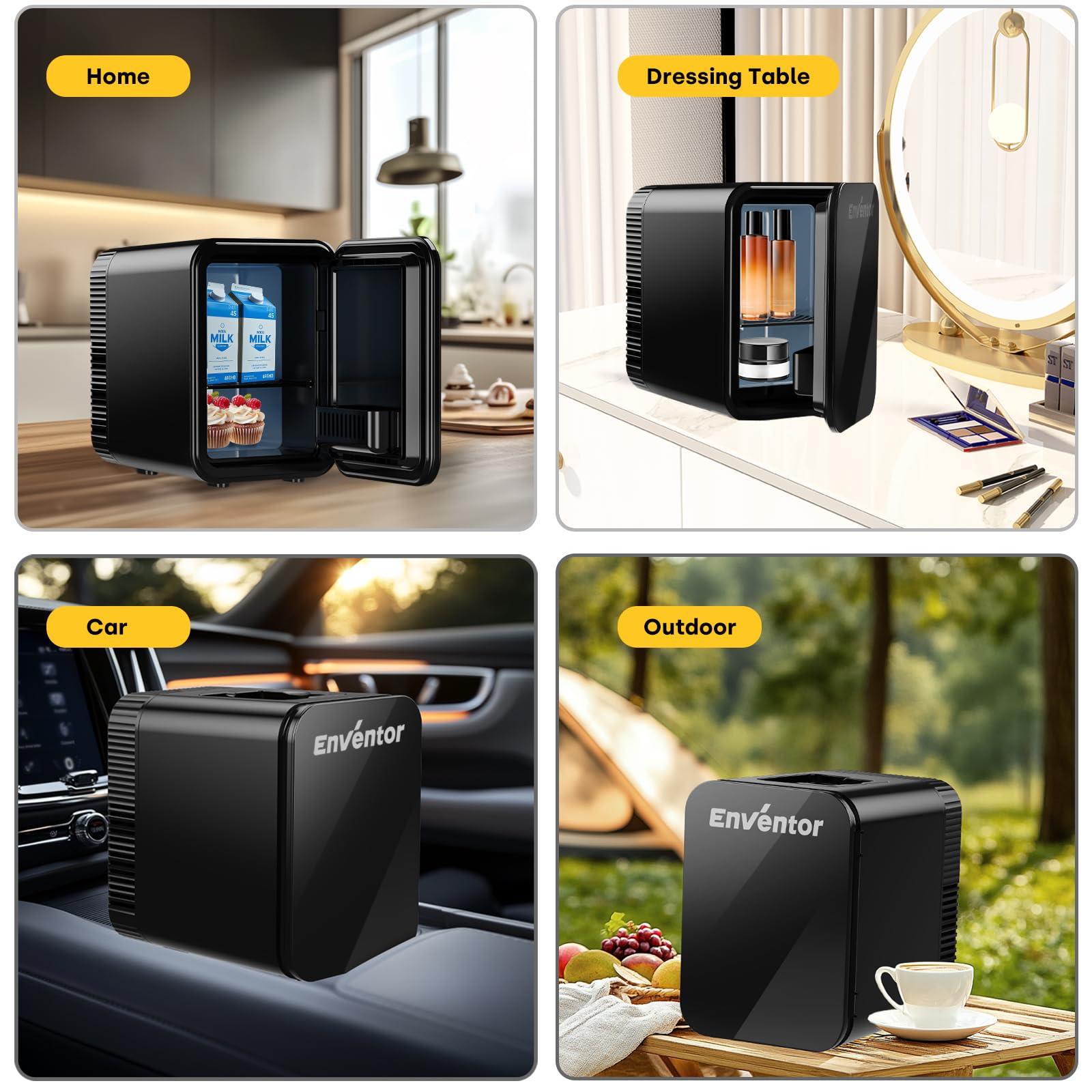 Enventor Mini Fridge 4 Litre/ 6 Can, AC+12V DC Power, Portable Cooler & Warmer for Bedrooms, Home, Car, Travel/Skincare, Cosmetics/Fruit and Drinks, Black — view 7