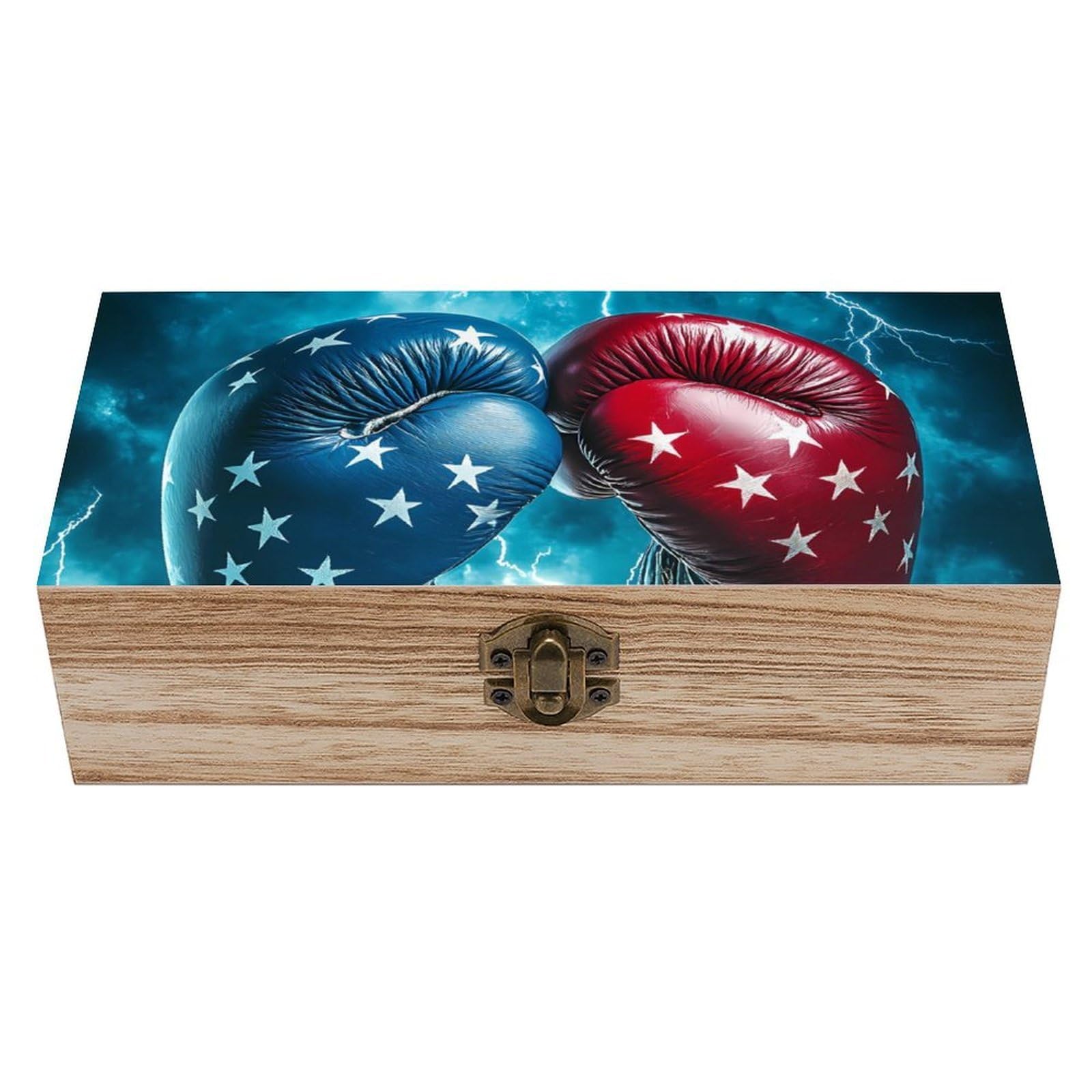 Cgsbngha Style Boxing Gloves In Thunder Wooden Storage Boxes With Lid Memory Box Decorative Organiser For Office And Home