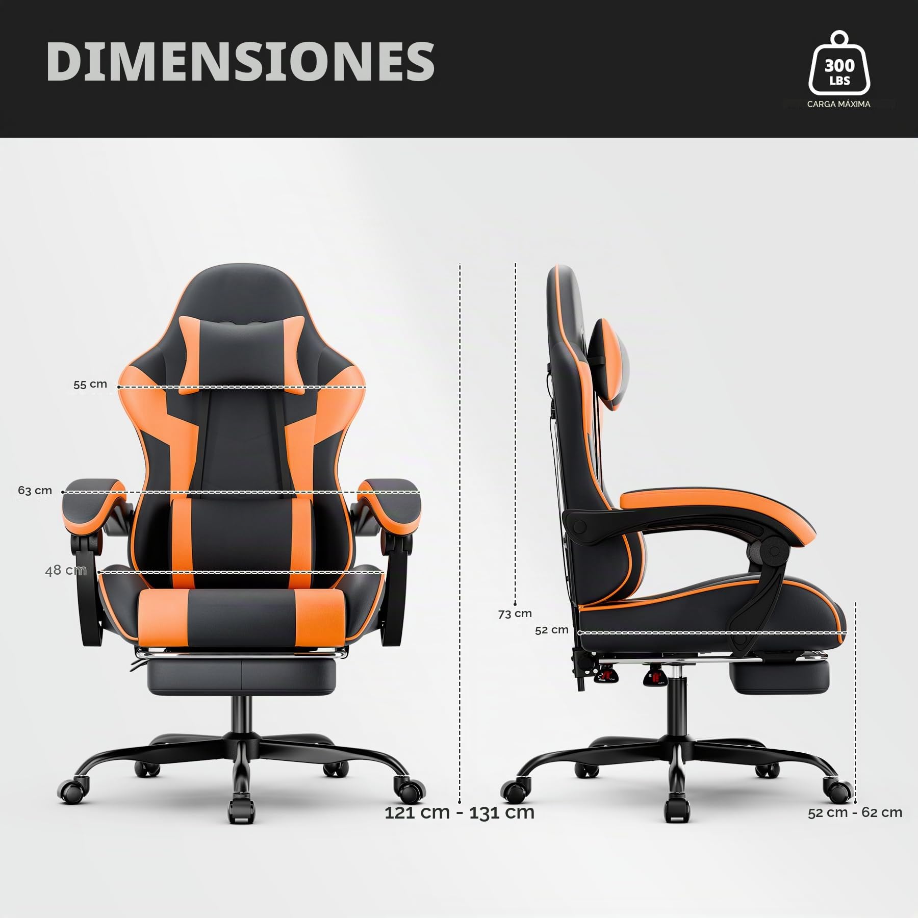 Silla ergonómica para videojuegos, con reposapiés, reposabrazos ajustables, silla de oficina, silla ergonómica para ordenador con soporte lumbar, color negro y naranja