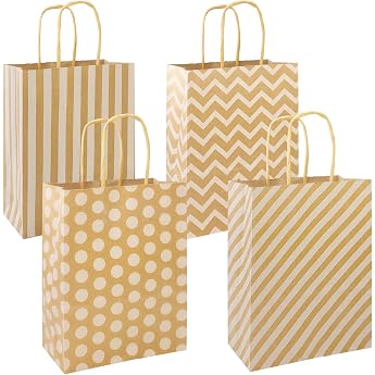 Pack of 10 Paper Bags with Handle 22 x 16 x 8 cm Paper Carrier Bags Kraft Paper Bags Small Brown Gift Bags Paper Bags for Children and Adults Party Birthday Party Wedding Baby Shower
