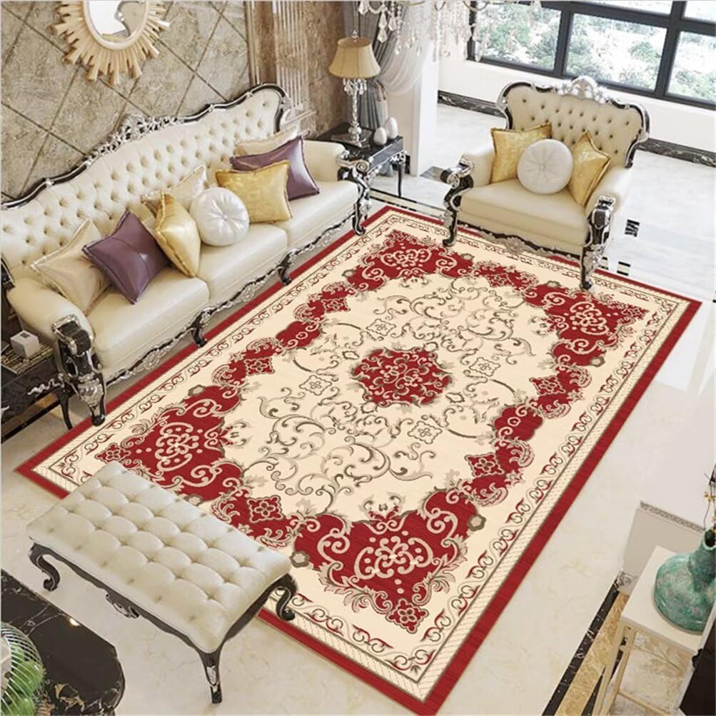 Tapis chambre garcon rouge 60x110 au motif floral vintage