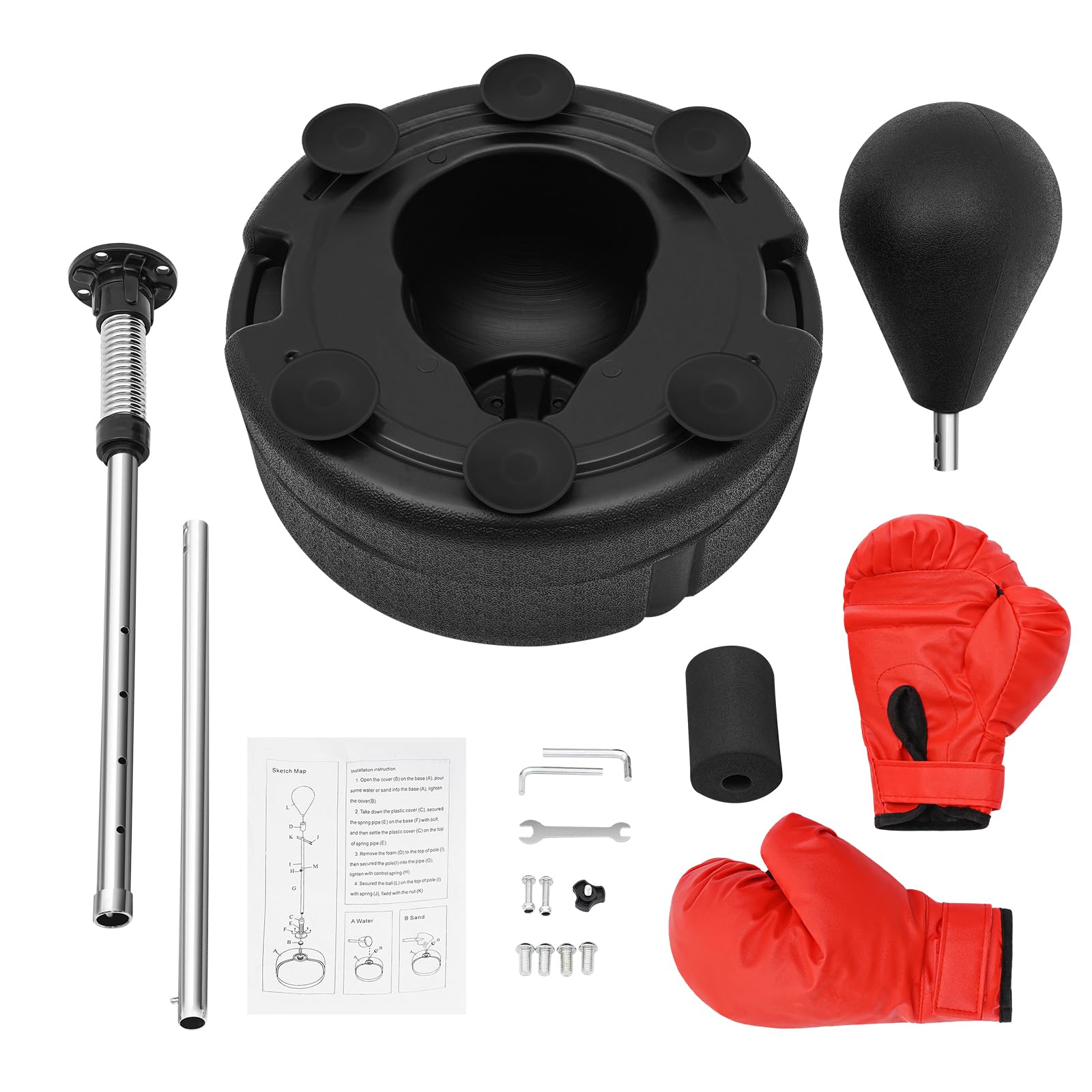 Fitness Boxsack Punchingball Set, Boxtraining Höhenverstellbarer Standbox Speed-Ball Standboxball mit Boxhandschuhen, 6 Saugnäpfen, für Kickboxen, Standboxtrainer und Heim-Fitnessstudio