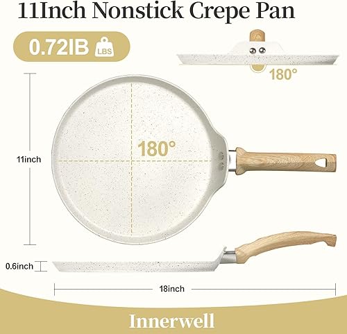 Miniatura 13 de Innerwell Sartén antiadherente para crepes, sartén plana con revestimiento de granito para tortilla Dosa Tawa, sartén para tortillas de 10 pulgadas