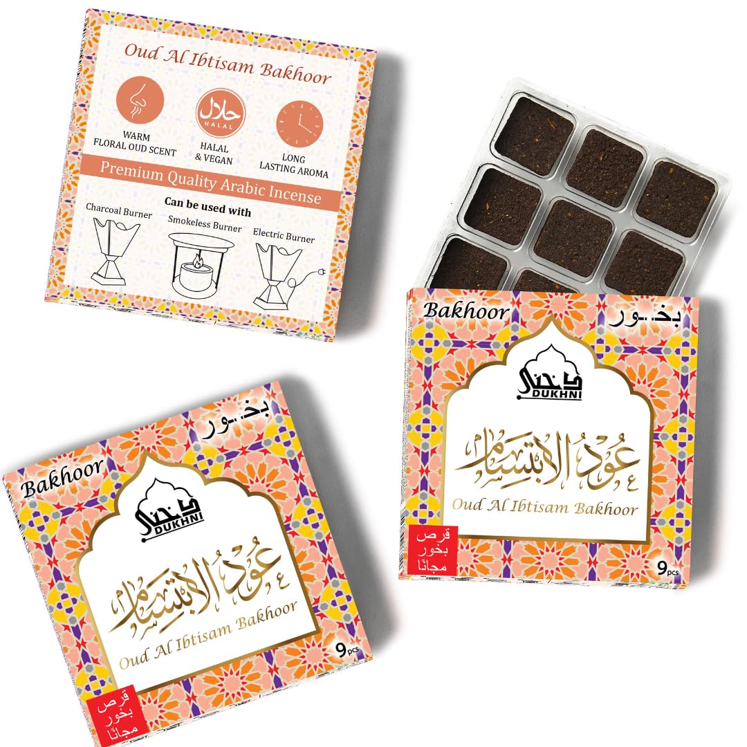 Dukhni Men's Oud Al Ibtisam Bakhoor By | 30 Pc Arabic Oudh Bakhour Incense, Rich Aroma | Gift For Muslim & Wo For Ramadan & Eid | Warm Floral Oud Scent | Burn On Charcoal, Electric Or Candle Burner