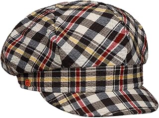 Mayser Seersucker Check Newsboy Cap Women/Men Blue-Yellow One Size