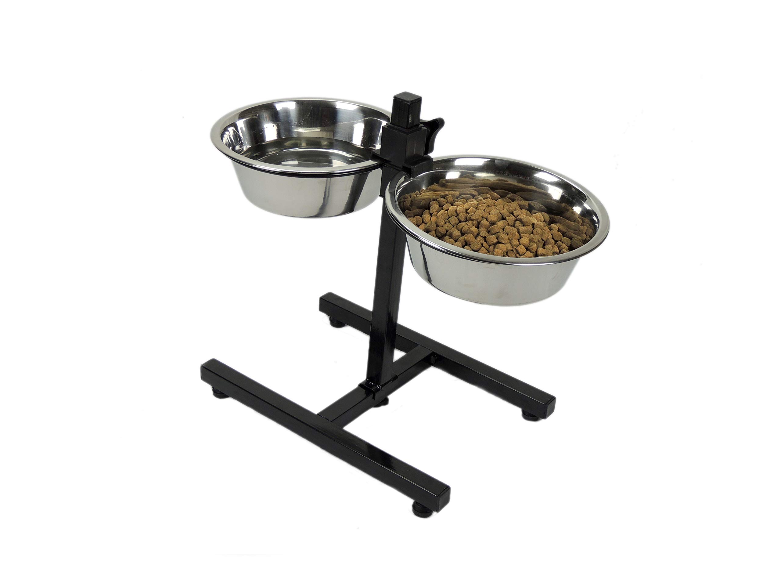 Classic Pet Products - Comedero Doble con Soporte Alto, 2 Platos de Acero Inoxidable de 900 ml