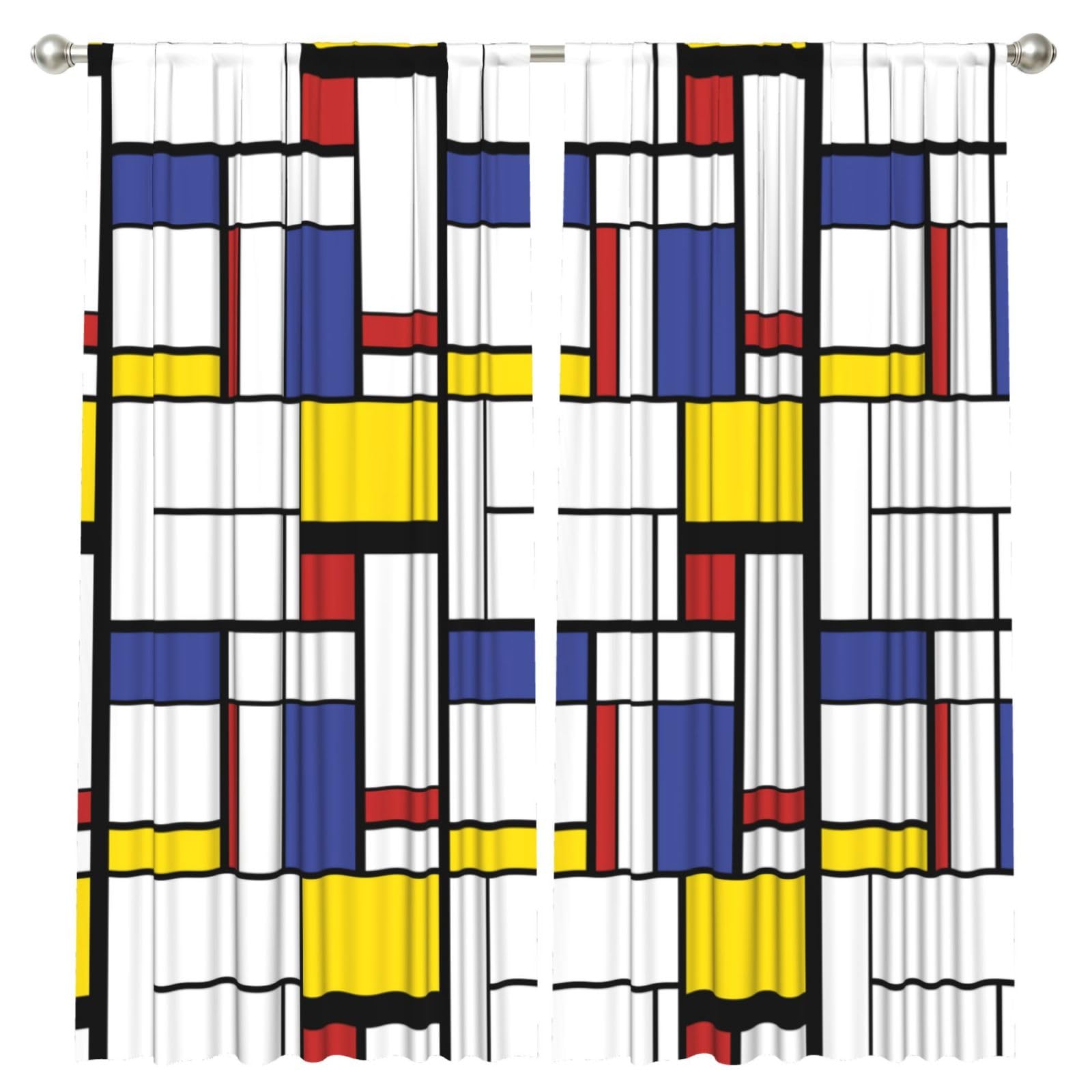 InOmak Print Mondrian Style Painting, 2 Panels Window Curtains 52 x 84 Inch Blackout Curtains for Living Room Bedroom