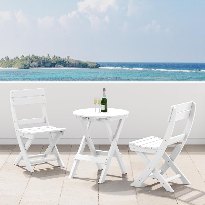 Costaelm Outdoor Bistro Chair, Patio Folding Dining Chair, White image 3
