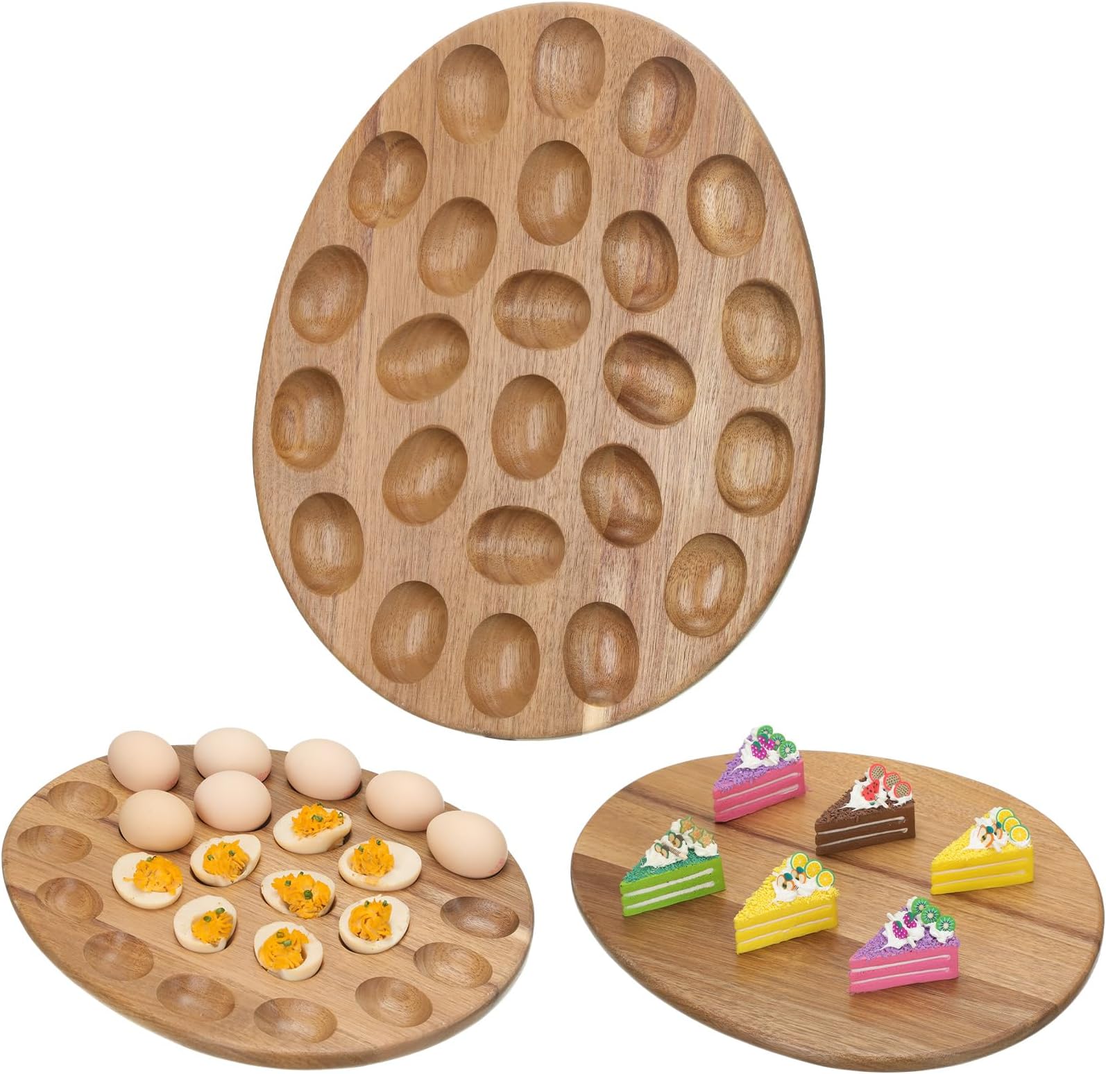 Lounsweer Reversible Wood Deviled Egg Platter and