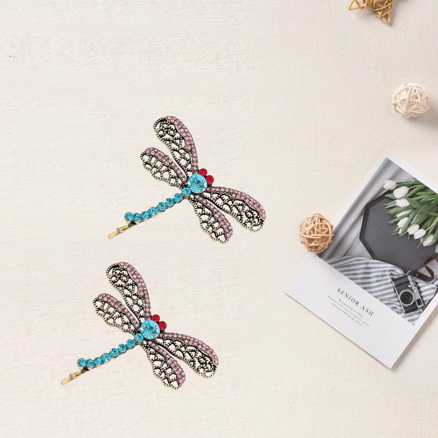 JNAWA 2Pieces Ghost Mom Hair Clip Cute Crystal Animal Clips Rhinestone Dragonfly Hair Clip Fashion Rhinestone Brooch Hair Accessories for Women and Girls - Image 3