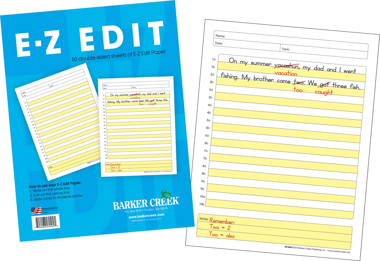 Barker Creek E-Z Edit Writing Paper, 8-1/2 x 11 Inches, 50 Sheets/100 Pages