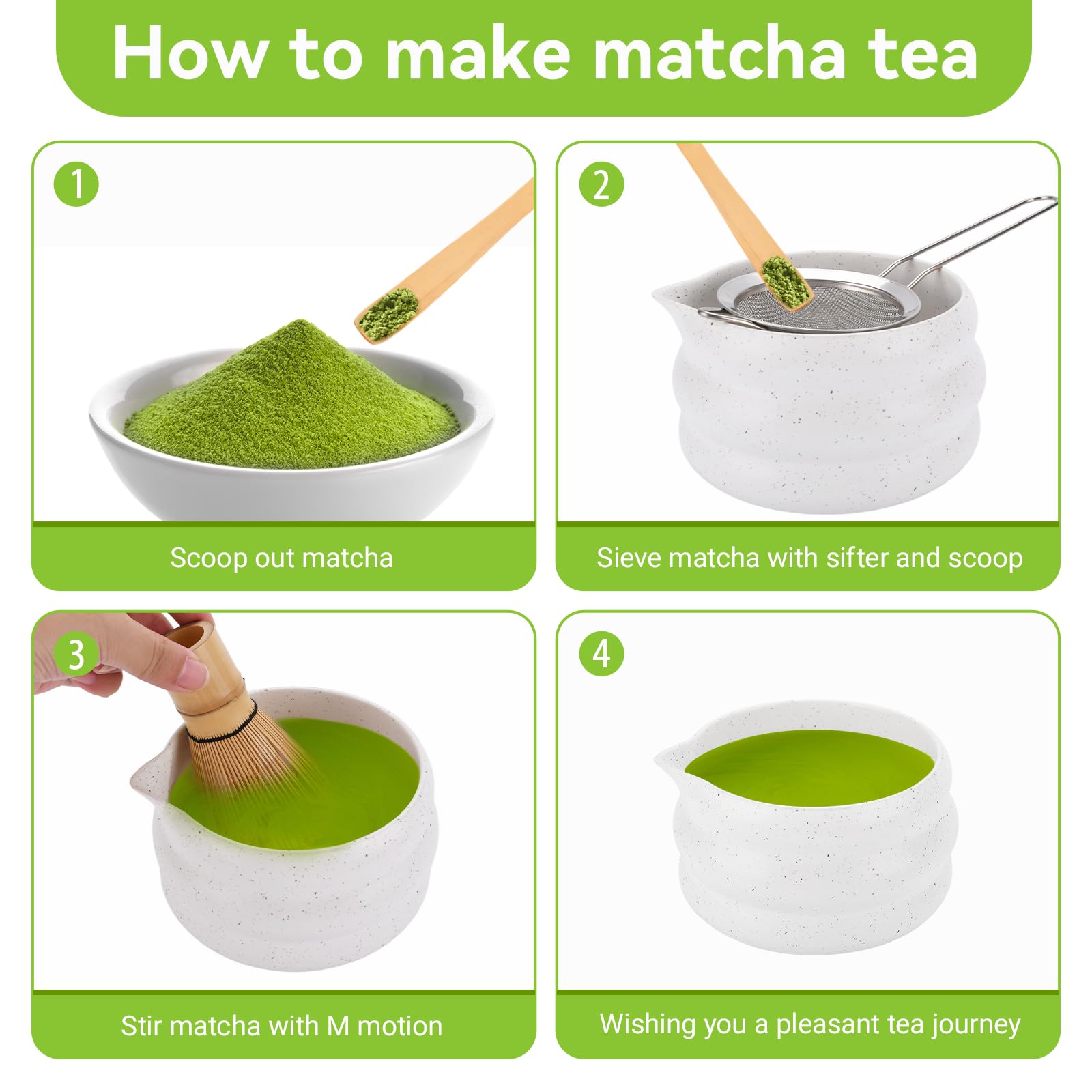 Zestaw Matcha,7-częściowy tradycyjny zestaw do herbaty z miseczką matcha, bambusową trzepaczką, sitkiem i akcesoriami, japoński zestaw do herbaty matcha dla miłośników matcha