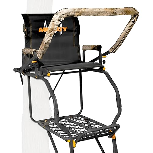 Muddy MLS1550 Skybox Deluxe 20' Tall Single Steel Ladder Tree Stand with Adjustable Padded Shooting Rail for Big Game & Hunting