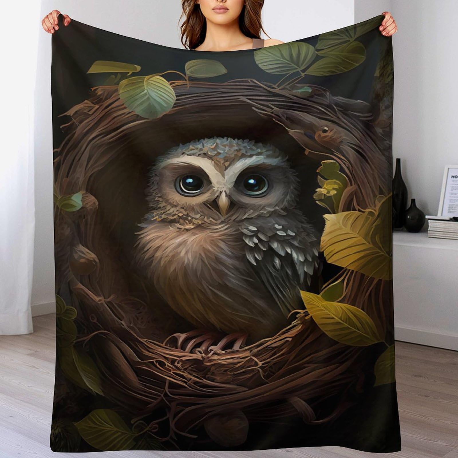 Manta de búho gruesa de 180x200 cm para sofá hecha de forro polar y franela