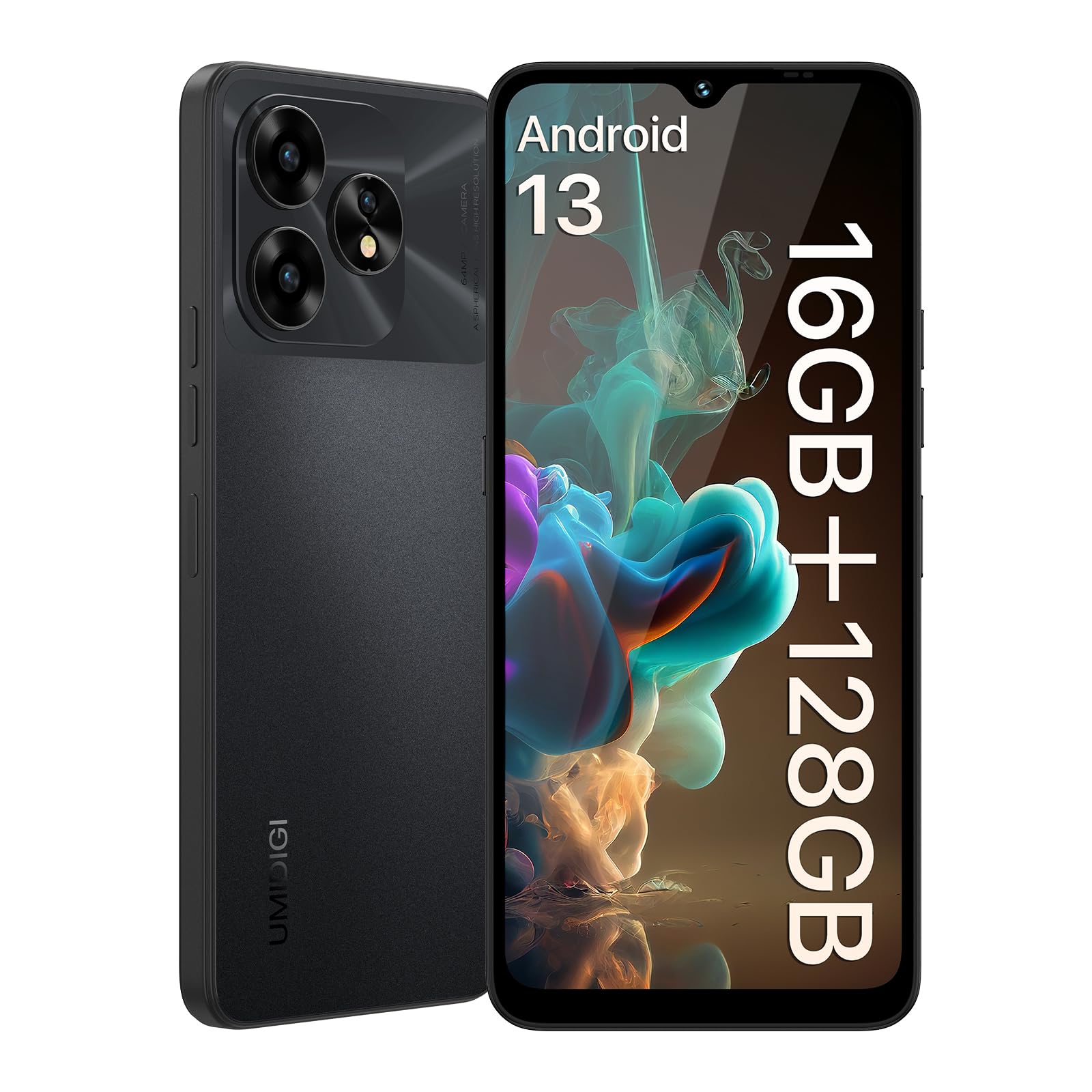 UMIDIGI A15T NFC Smartphone(2024) 16+128GB, MediaTek Helio G95,Tripla Fotocamera 64+8+2MP,Frontale 16MP,Display 6,7”HD+,5000mAh,Android 13,Telefono Cellulare 4G Doppia SIM/Sblocco Facciale/GPS-Nero