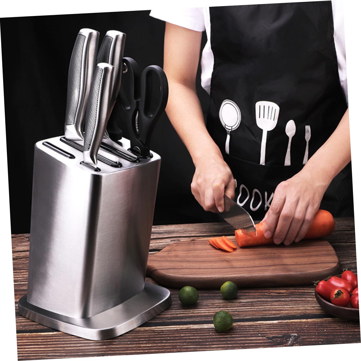 Bloc Couteaux la Cuisine 6 Emplacements en Acier Inoxydable